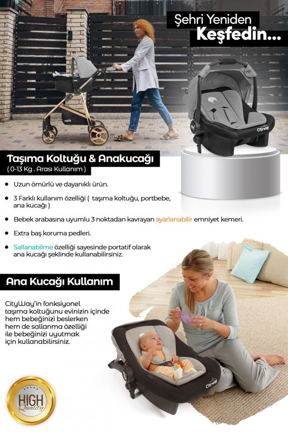 Kiwi City Way 5 in 1 Bebek Arabasi,Taşıma Koltuğu,Bakım Çantası,Yağmurluk-Kahverengi - 8