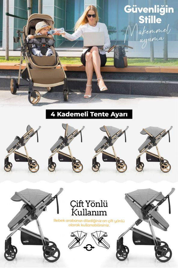 Kiwi City Way 5 in 1 Bebek Arabasi,Taşıma Koltuğu,Bakım Çantası,Yağmurluk-Latte - 7