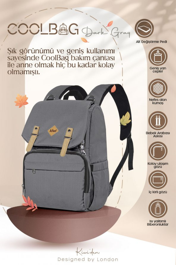 Kiwi CoolBag Anne Bebek Sırt Bakım Çantası Antrasit - 2