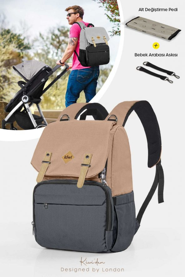 Kiwi CoolBag Anne Bebek Sırt Bakım Çantası Somon Antrasit