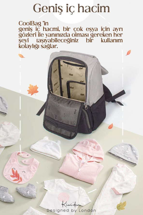 Kiwi CoolBag Anne Bebek Sırt Bakım Çantası Antrasit - 5