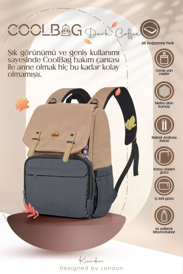 Kiwi CoolBag Anne Bebek Sırt Bakım Çantası Somon Antrasit - 2