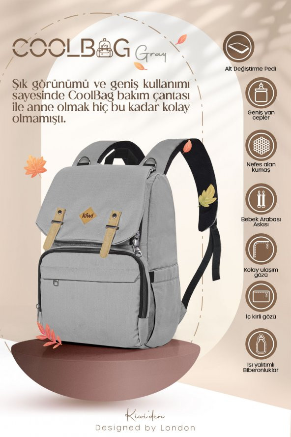 Kiwi CoolBag Anne Bebek Sırt Bakım Çantası Gri - 2