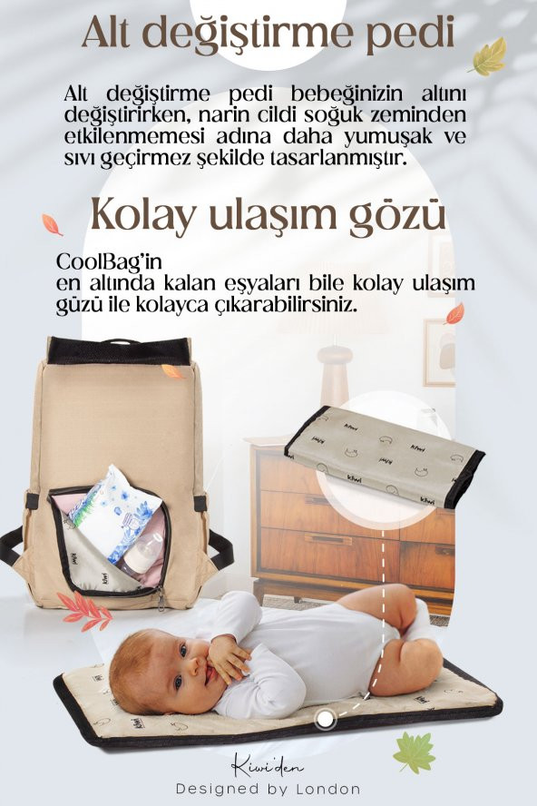 Kiwi CoolBag Anne Bebek Sırt Bakım Çantası Gri - 3