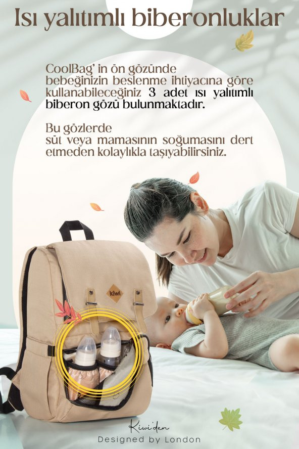 Kiwi CoolBag Anne Bebek Sırt Bakım Çantası Somon Antrasit - 6