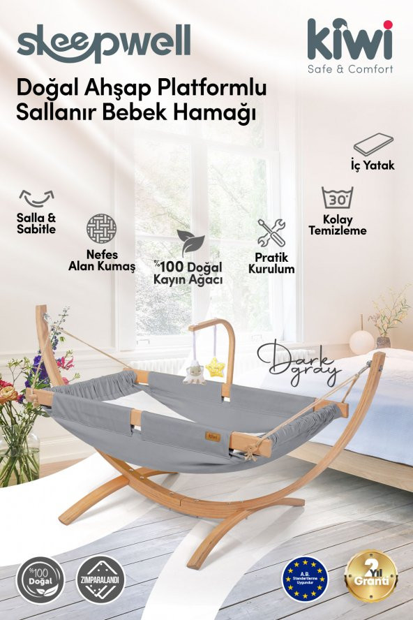 Kiwi Sleepwell Doğal Ahşap Platformlu Sallanır Bebek Hamağı