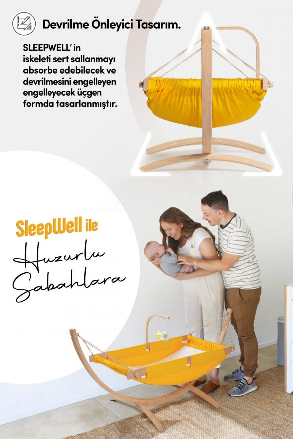 Kiwi Sleepwell Doğal Ahşap Platformlu Sallanır Bebek Hamağı Mavi - 5