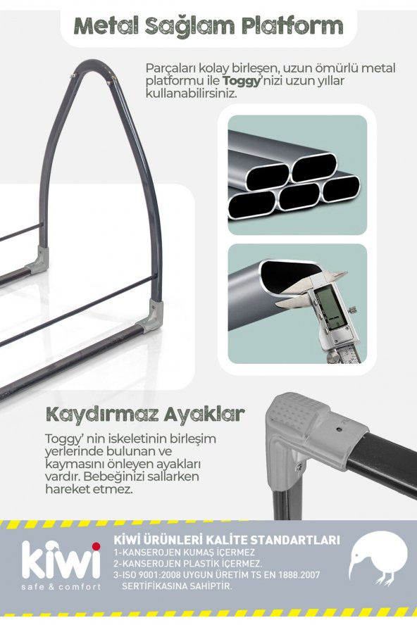 Kiwi Toggy Sallanabilir Metal Platformlu Anne Yanı Portatif Beşik Siyah - 5
