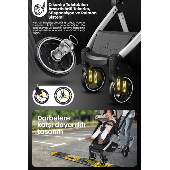 KİWİ GO TRAVEL SİSTEM BEBEK ARABASI GRİ - 2