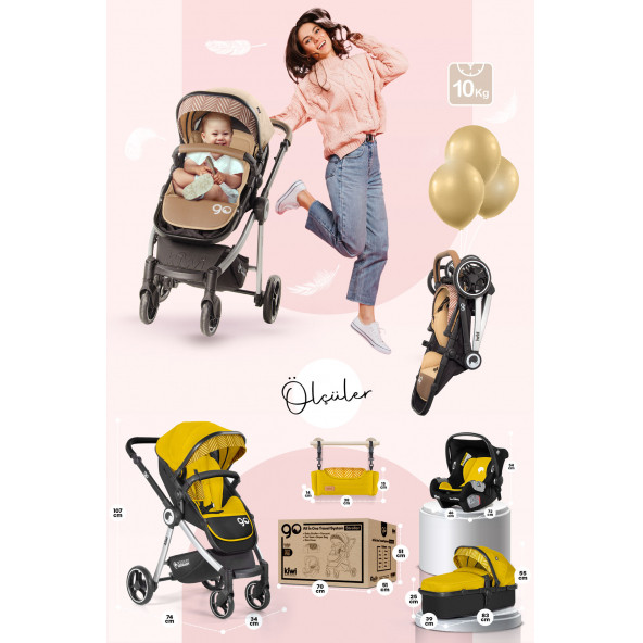 KİWİ GO TRAVEL SİSTEM BEBEK ARABASI GRİ - 9