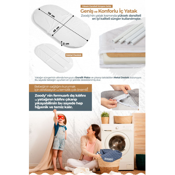 Kiwi Zoody 3 in 1 Bebek Beşiği, Oyun Parkı ve Park Yatak Siyah - 6
