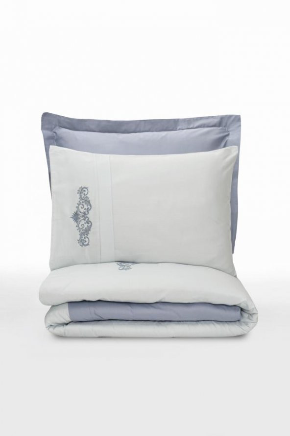 Cotton Box Brode Nakışlı Çift Kişilik Saten Nevresim Takımı Bianna Gri - Resim 4