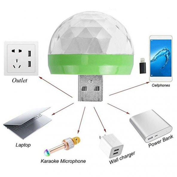 4w Usb Müzik Ritimli Ledli Sihirli Disko Topu Mikro Usb Otg Adaptörü Hediye - 4
