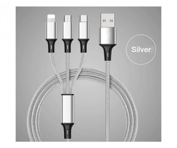Concord 2.4A 120Cm 3 Çıkışlı Mikro Usb Lightning Type-C Kablo - 2