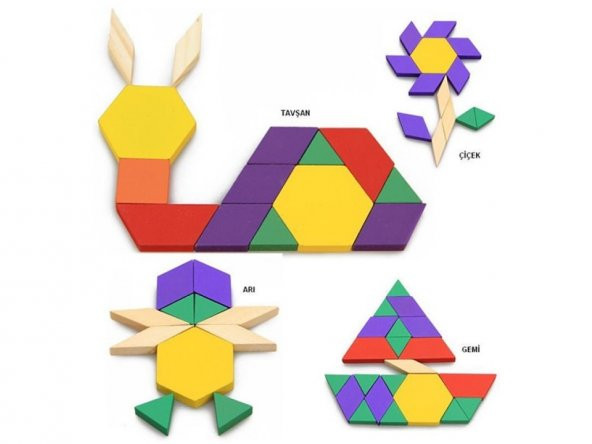 Ahşap 125 Parça Blok Eğitici Tangram Puzzle - 7