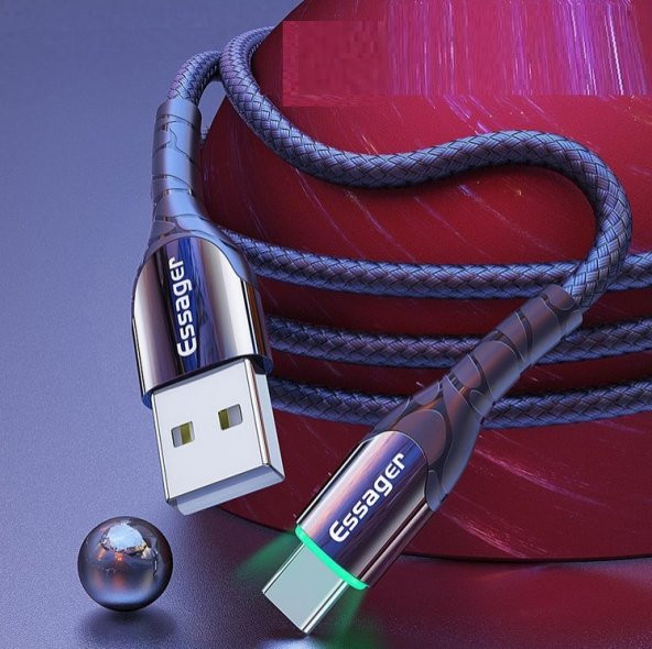 Essager Örgu Kaplama Led Isıklı Çinko Alaşımlı Type-C Kablo - 5