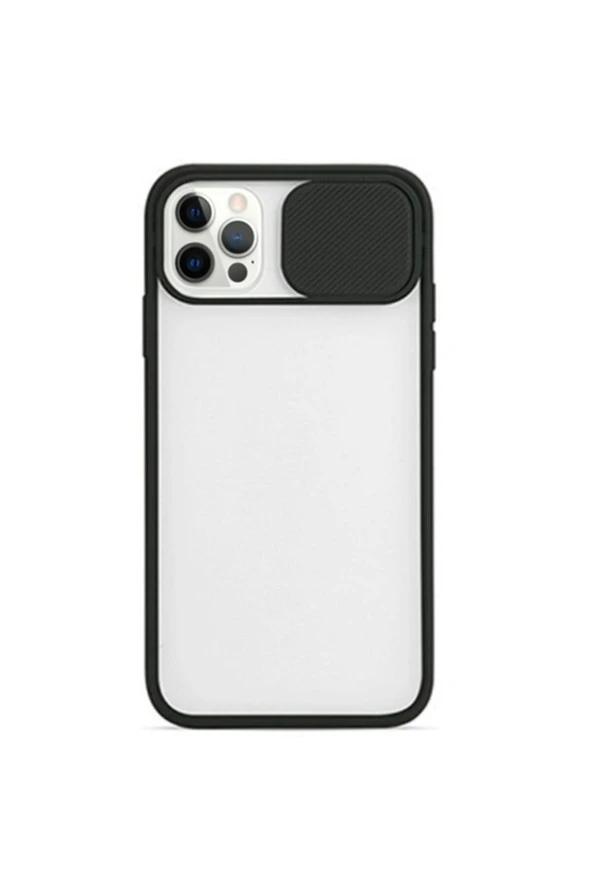 Ally Iphone 12 Pro 6.1 Kamera Koruyucu Sürgülü Şeffaf Kılıf Siyah