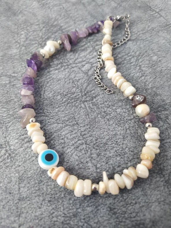 Kolye Ametis Kırık Doğal Taş Kolye Kötü Göz Kovucu Nazar Gerdanlık Çakra Enerji Takı Aksesuar - Resim 3