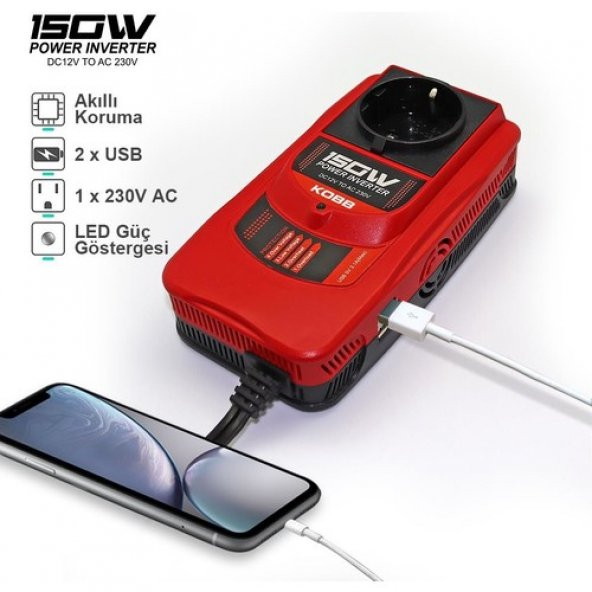 Kobb Kbn150 12V/220V 150Watt Modifiye Sinüs Dönüştürücü Invertör - 2
