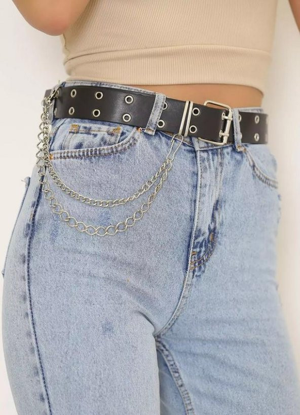 Zhlbutik Zincir Aksesuarlı Kemer Siyah - 4