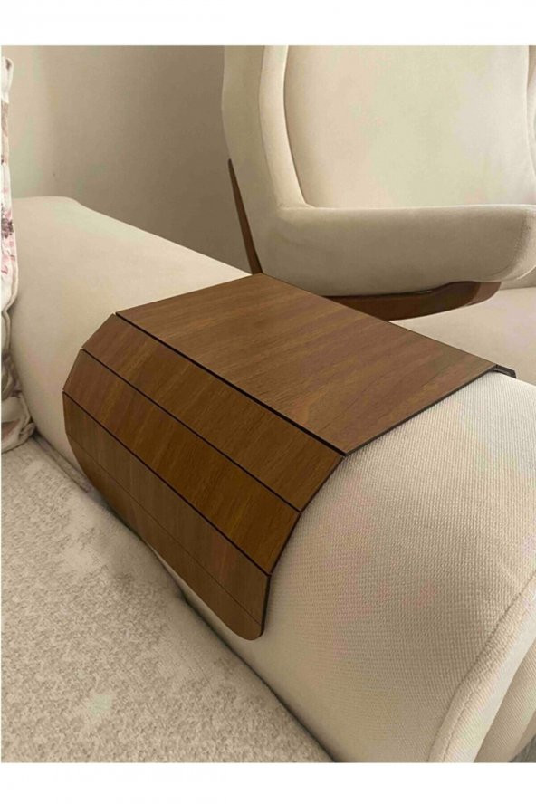 Zhlhome Koyu Kahve Koltuk Tepsisi Yan Sehpa Tesbih Cevizi 20x40 Cm - 2