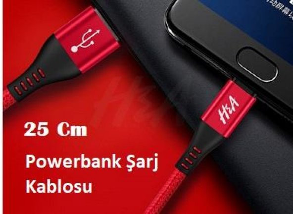 HA Örgülü 25 Cm Powerbank Mikro Usb Şarj Kablosu - 3