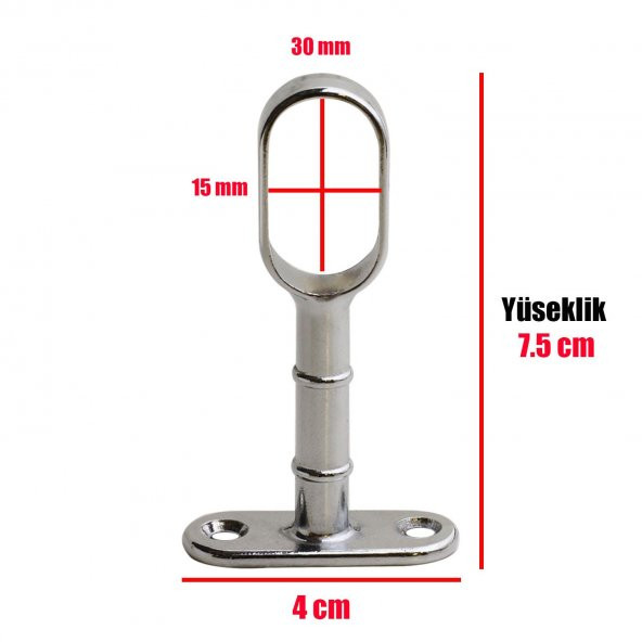 Mobilya Askı Flanşı Açık Ağız Oval Dolap Elbise Askı Aparatı Boru Tutucu (2 ADET) - 3