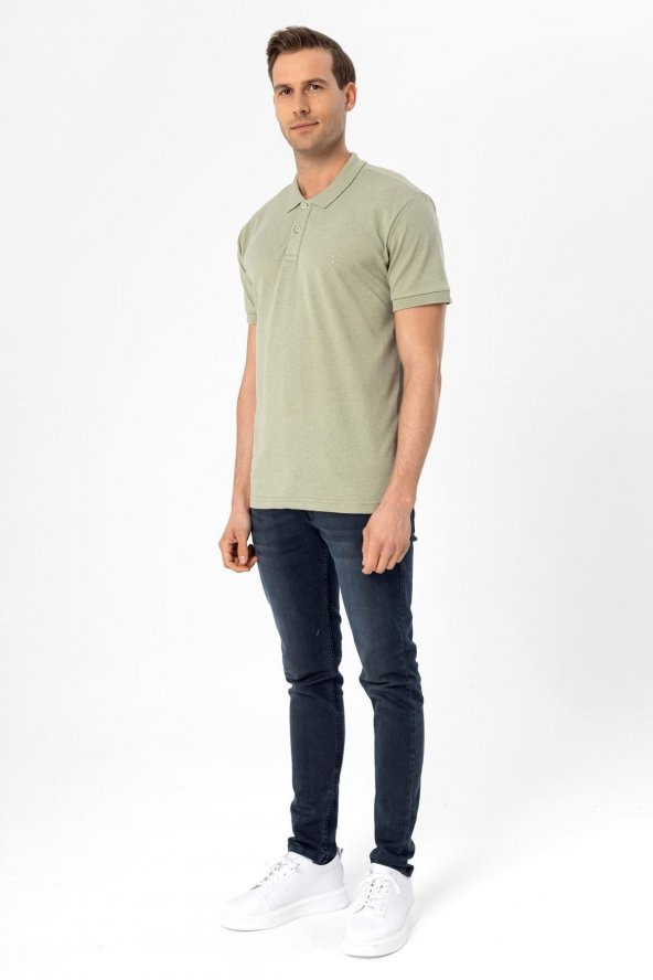 Polo Yaka Regular Kalıp Armürlü Tişört - 1