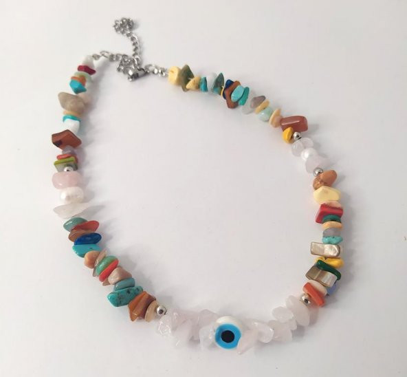 Kolye Kırık Doğal Taş Kolye Kötü Göz Kovucu Nazar Gerdanlık Çakra Enerji Takı Aksesuar - Resim 2