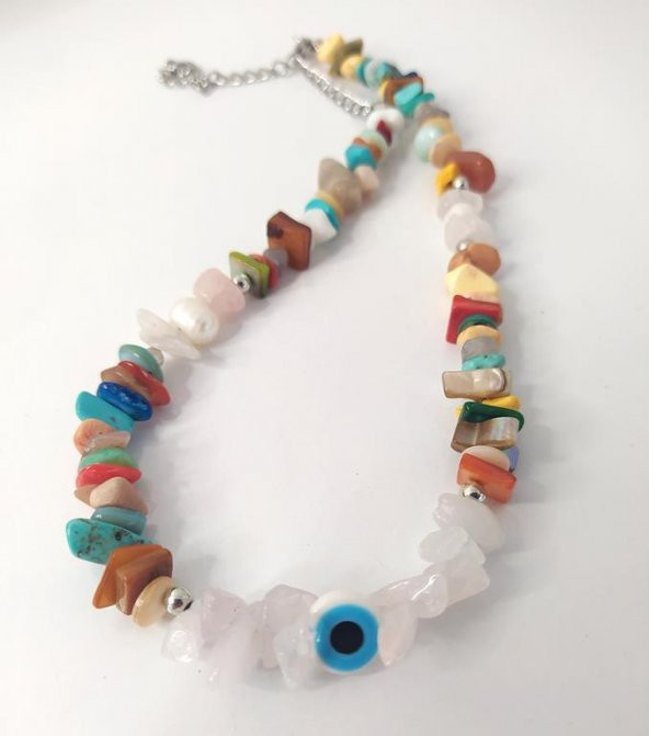 Kolye Kırık Doğal Taş Kolye Kötü Göz Kovucu Nazar Gerdanlık Çakra Enerji Takı Aksesuar - Resim 4