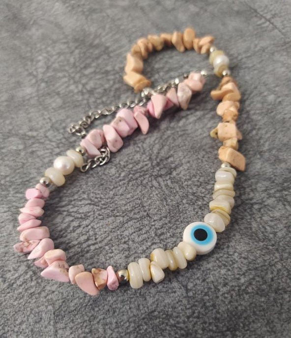 Kolye Kırık Doğal Taş Kolye Kötü Göz Kovucu Nazar Gerdanlık Çakra Enerji Takı Aksesuar - 4