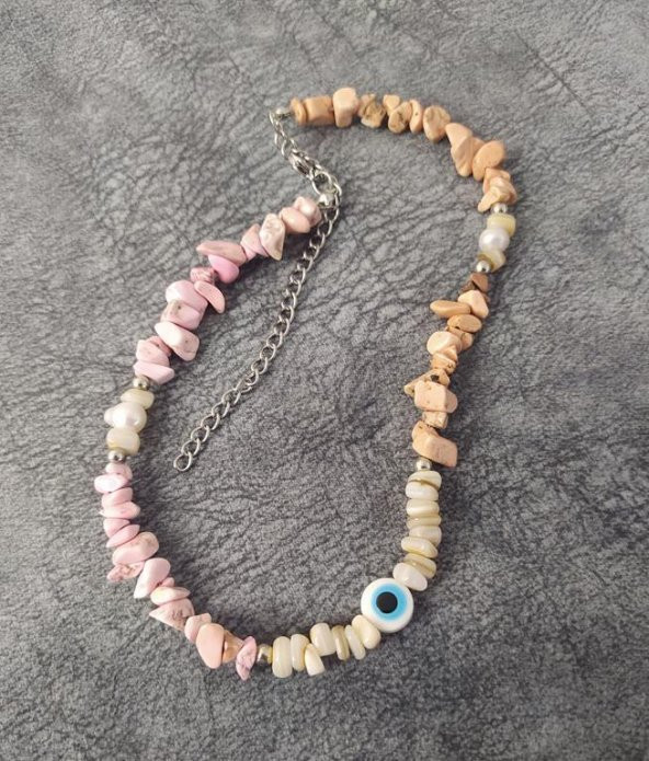 Kolye Kırık Doğal Taş Kolye Kötü Göz Kovucu Nazar Gerdanlık Çakra Enerji Takı Aksesuar - 5