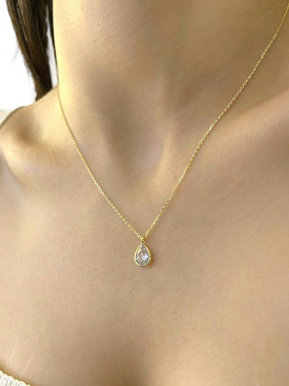 Minik Damla Zirkon Taş Günlük Çok Şık Altın Altın Kolye ürün görseli