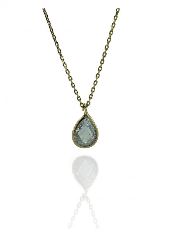 Minik Damla Zirkon Taş Günlük Çok Şık Altın Altın Kolye - Resim 2