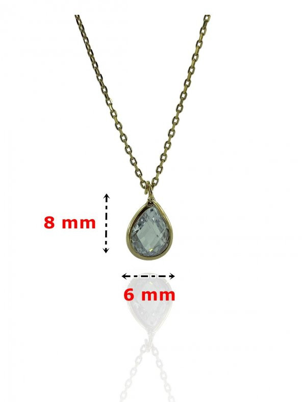 Minik Damla Zirkon Taş Günlük Çok Şık Altın Altın Kolye - Resim 4