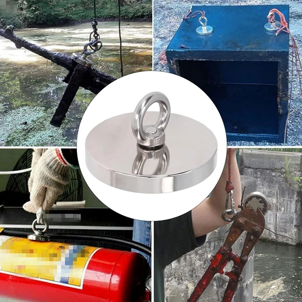Valkyrie D90 Battal Boy Güçlü Neodyum Mıknatıs 90mm 380kg Halkalı Salvage Fishing Magnet - 4