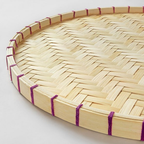 Yuvarlak Bambu Tepsi 40 Cm MeridyenDukkan El Yapımı-Bambu Dekoratif Sunumluk Tepsi - 3