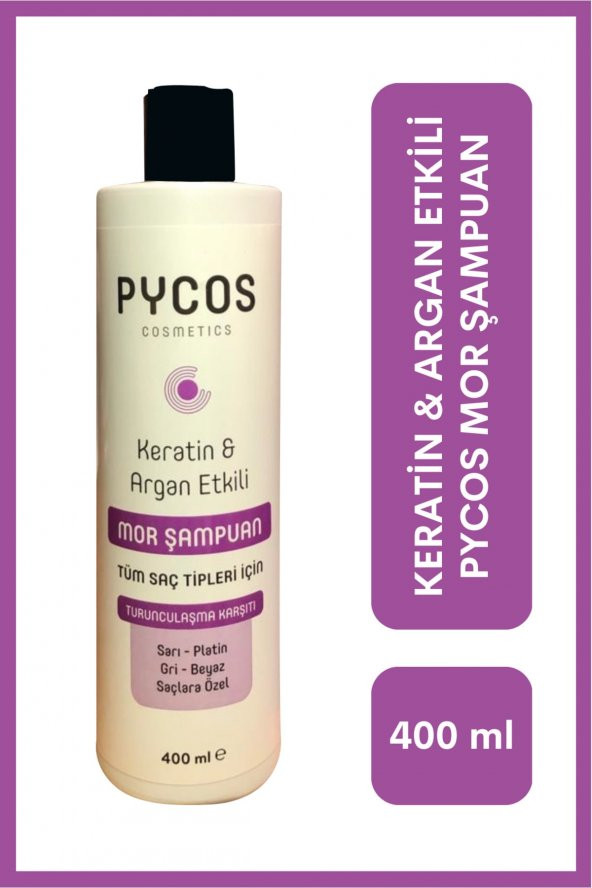 PYCOS Turunculaşma Karşıtı Mor Şampuan 400ml, Sarı-gri-beyaz Saçlar Için Renk Dengeleyici Silver Şampuan