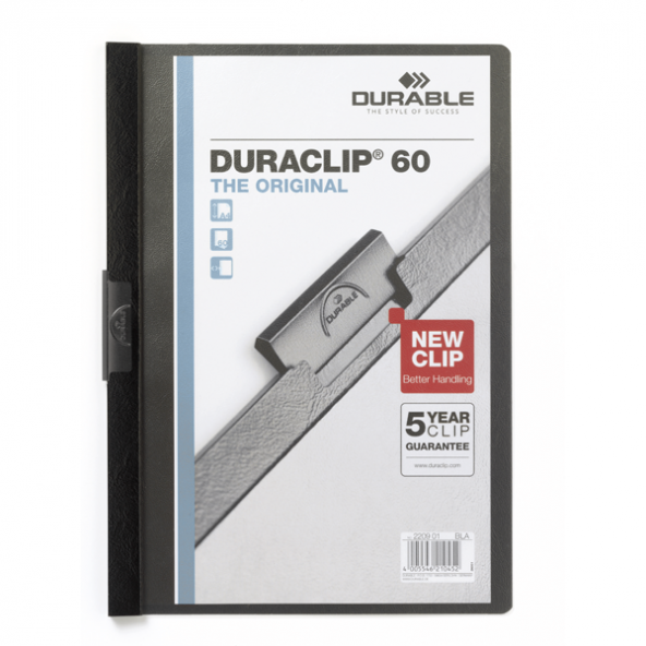 Durable Sıkıştırmalı Dosya DuraClip Ortadan Klipsli 60 Syf A4 Siyah 2209 - 2