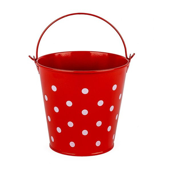 DECORATIVE PAİL DEKORATİF SAPLI METAL KOVA KIRMIZI KOVA KIRMIZI PUANTİYELİ KOVA KALEMLİK SAKSI MAKYAJ KOVASI