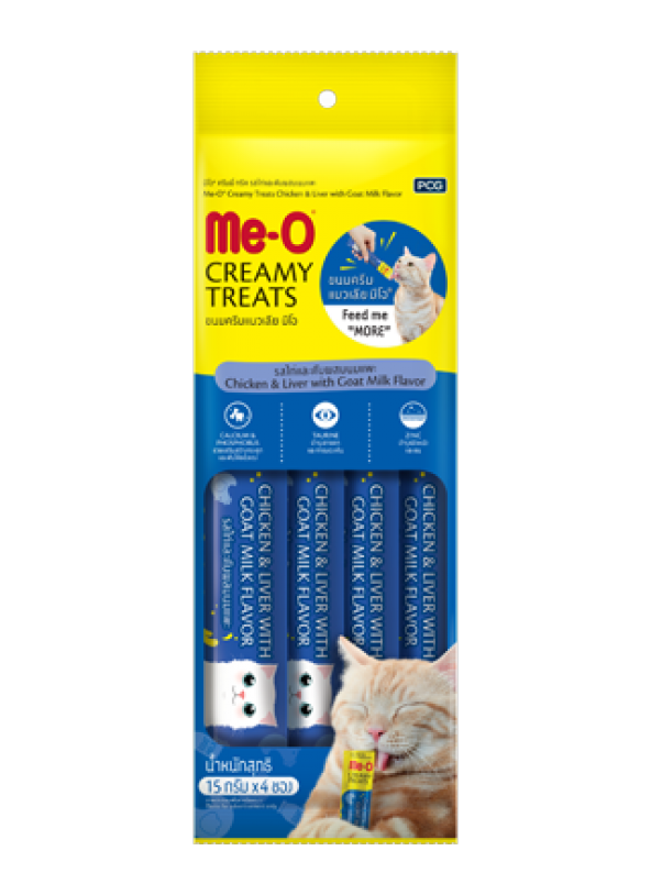 Me-O Creamy Tavuk & Ciğer & Keçi Sütlü Yetişkin Kedi Ödülü 4 x 15 G