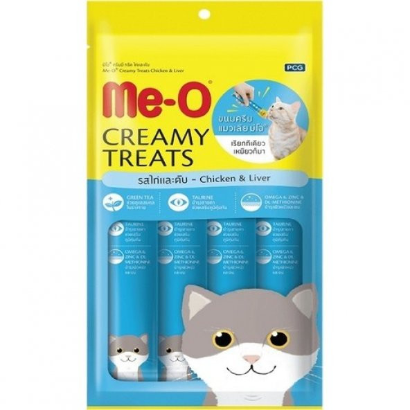 Me-O Creamy Treats Tavuklu ve Ciğerli Krem Kedi Ödülü 4 x 15 gr