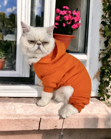Pro Orange Duo Polar Kapşonlu Kedi Tulumu Kıyafeti - 7