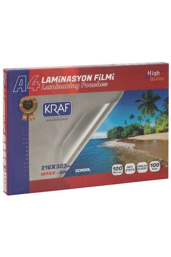 Laminasyon Filmi Parlak Şeffaf A4 100 Micron 100`lü Paket