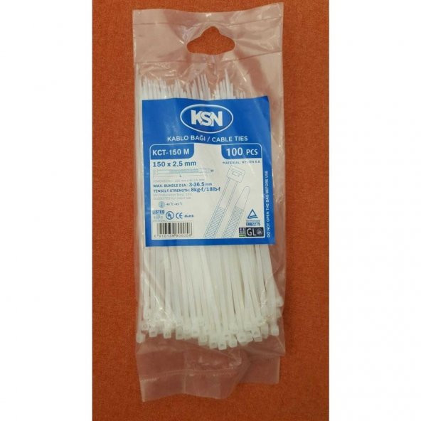 KSN Kablo Bağı Plastik Kelepçe Beyaz 7.6x750mm - 100 Adet