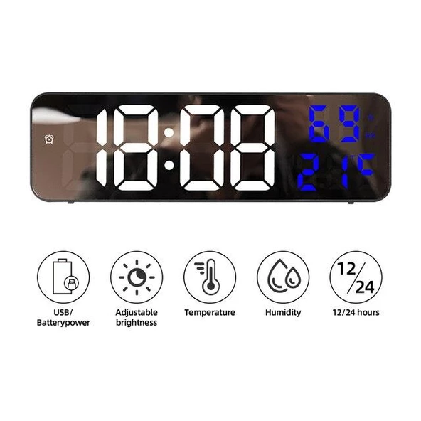 Valkyrie Nem ölçer Dereceli LED Duvar ve Masa Alarm Saati Lacivert - 4