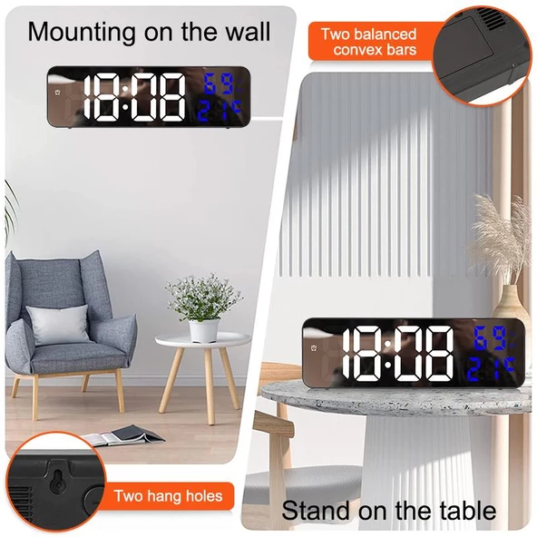 Valkyrie Nem ölçer Dereceli LED Duvar ve Masa Alarm Saati Lacivert - 2