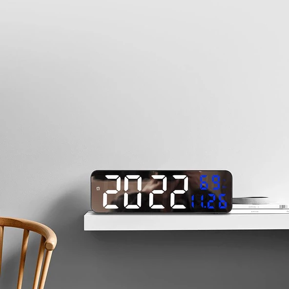 Valkyrie Nem ölçer Dereceli LED Duvar ve Masa Alarm Saati Lacivert - 7