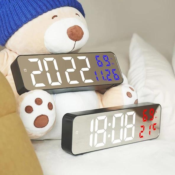 Valkyrie Nem ölçer Dereceli LED Duvar ve Masa Alarm Saati Lacivert - 5