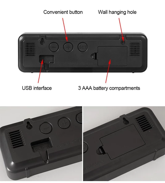 Valkyrie Nem ölçer Dereceli LED Duvar ve Masa Alarm Saati Lacivert - 6